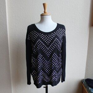 INC international concepts Black Silver Studded Long Sleeve T Shirt Style Top L